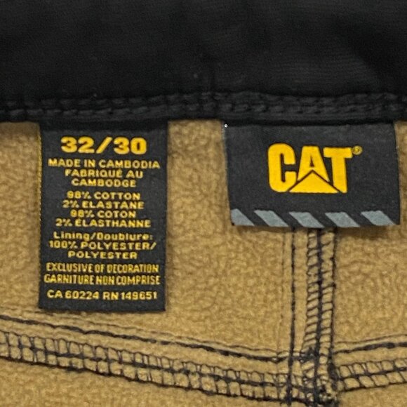 CAT Caterpillar Work Pants Mens 32 x 30 Black Canvas Fleece Lined Insulated - Picture 6 of 12